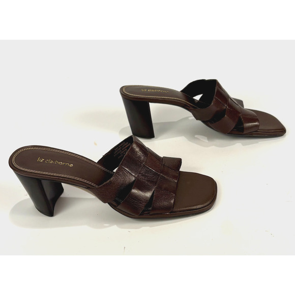 NEW Liz Claiborne Heels Women SZ 10M Vintage Slip On Shoes Brown Strappy Sandals - Picture 7 of 8